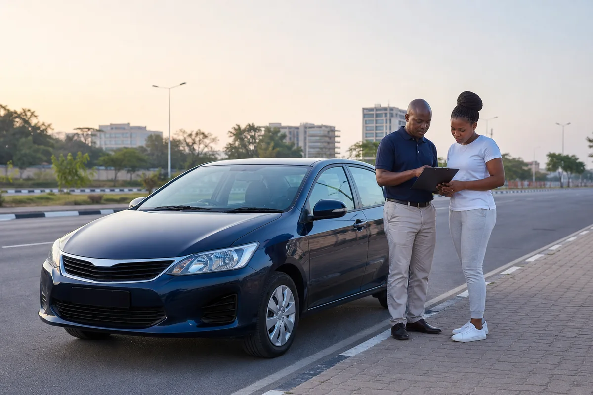 A CDS instructor and learner reviewing a practical driving lesson beside a training vehicle